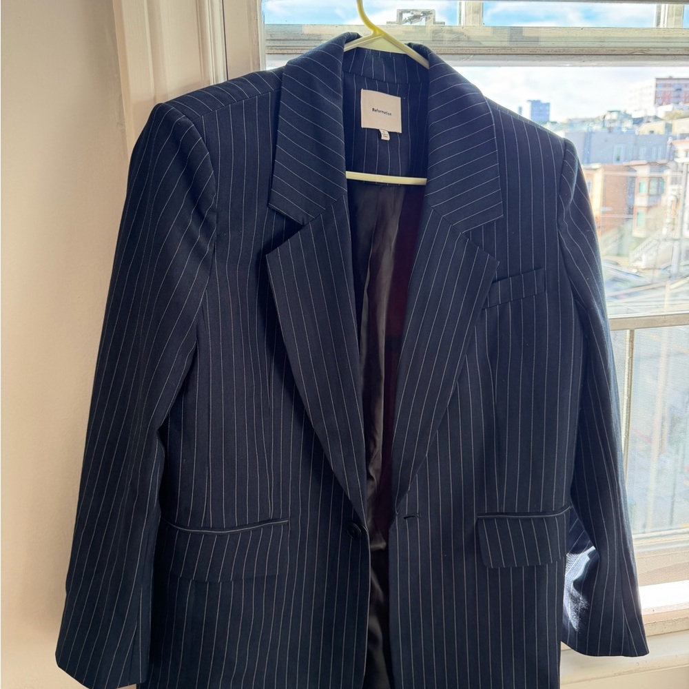 Reformation Navy Pinstripe Blazer